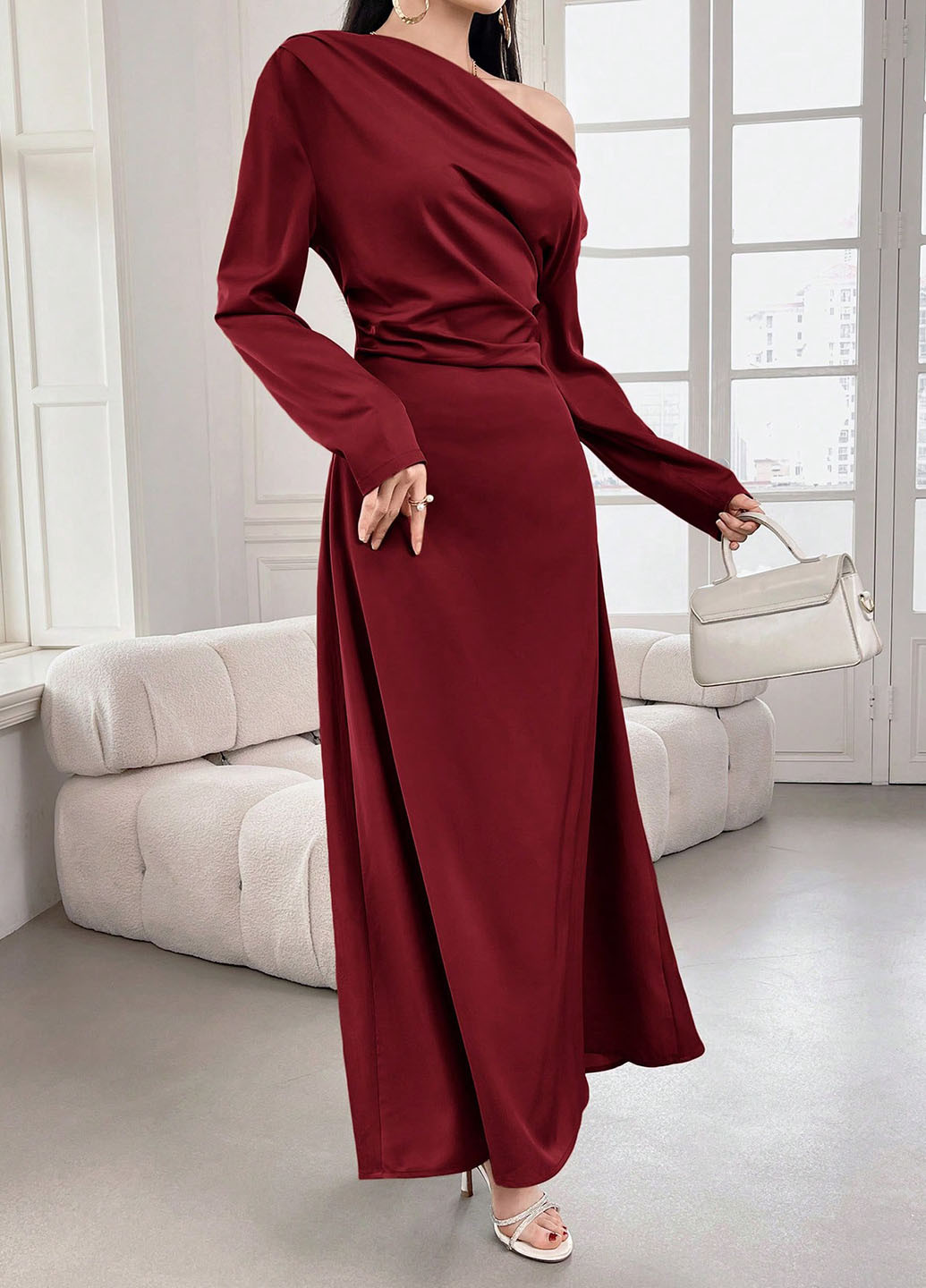 Бордова вечірня сукня а-силует SHEIN однотонна