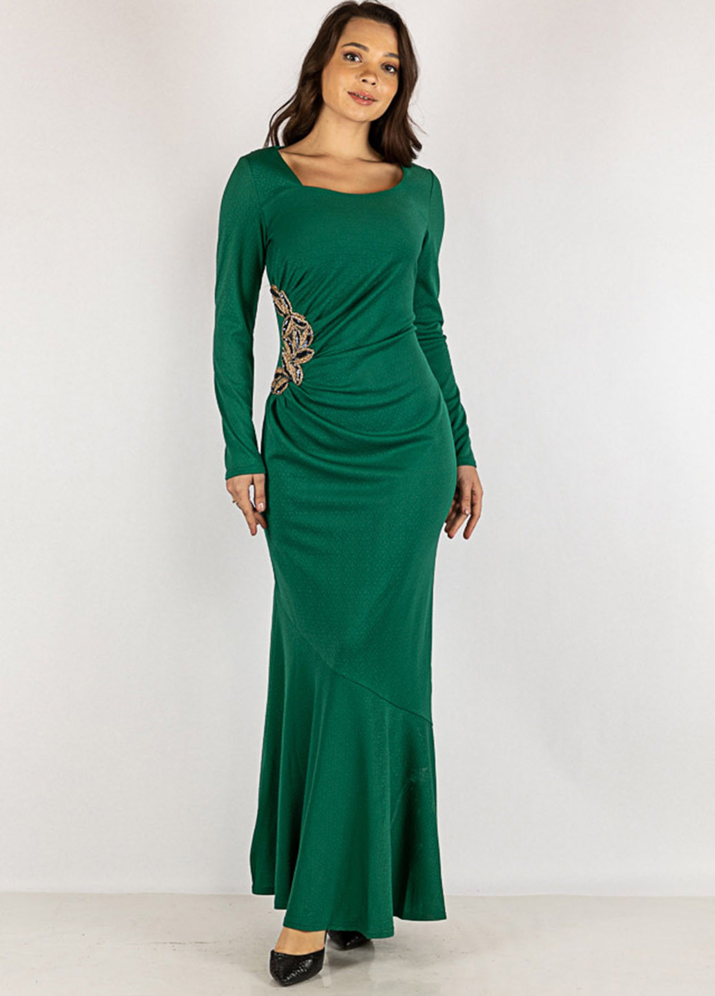 Зеленое вечернее платье футляр Time of Style однотонное