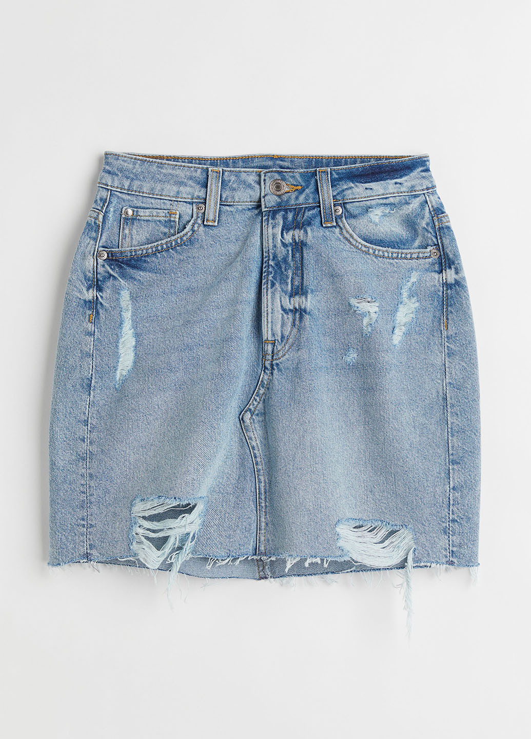 Голубая кэжуал, джинсовая однотонная юбка H&M а-силуэта (трапеция)