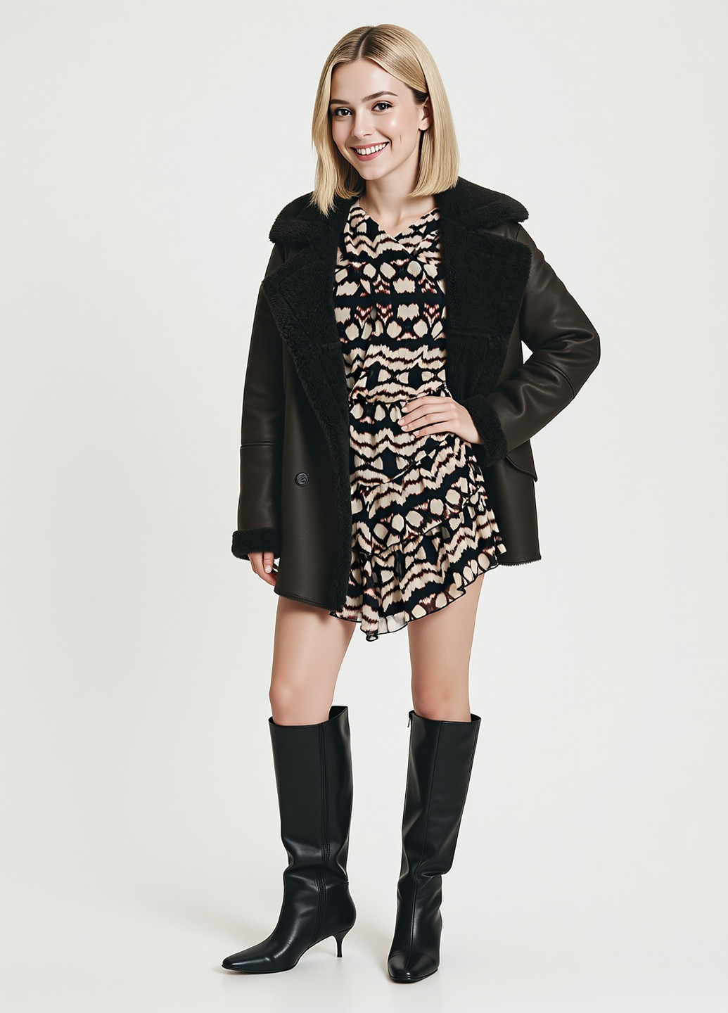 Коричнева кежуал сукня кльош Reserved з абстрактним візерунком