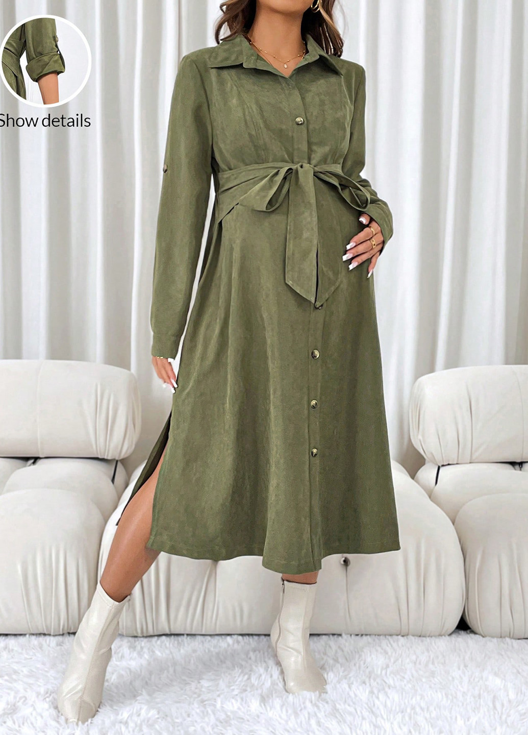 Зелена кежуал сукня для вагітних та годуючих сукня-сорочка SHEIN однотонна