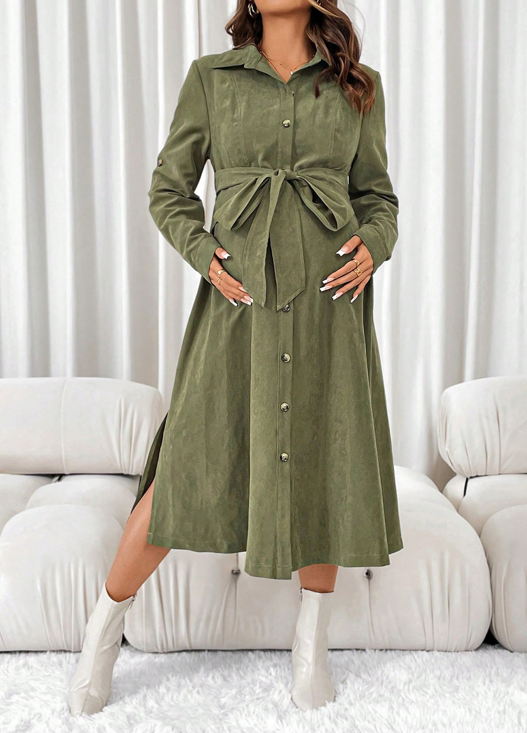 Зелена кежуал сукня для вагітних та годуючих сукня-сорочка SHEIN однотонна