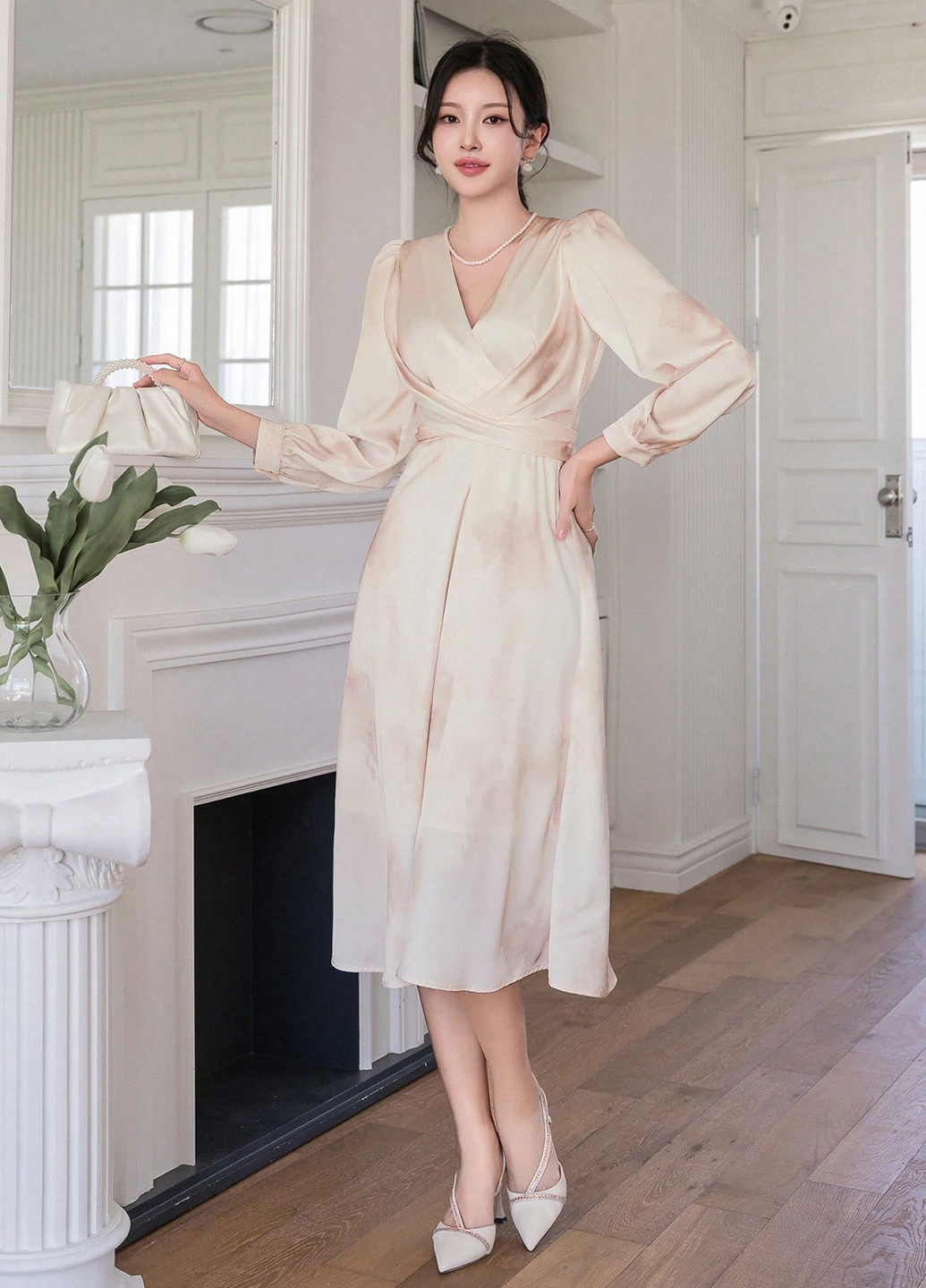 Кремова ділова, коктейльна сукня кльош SHEIN тай-дай