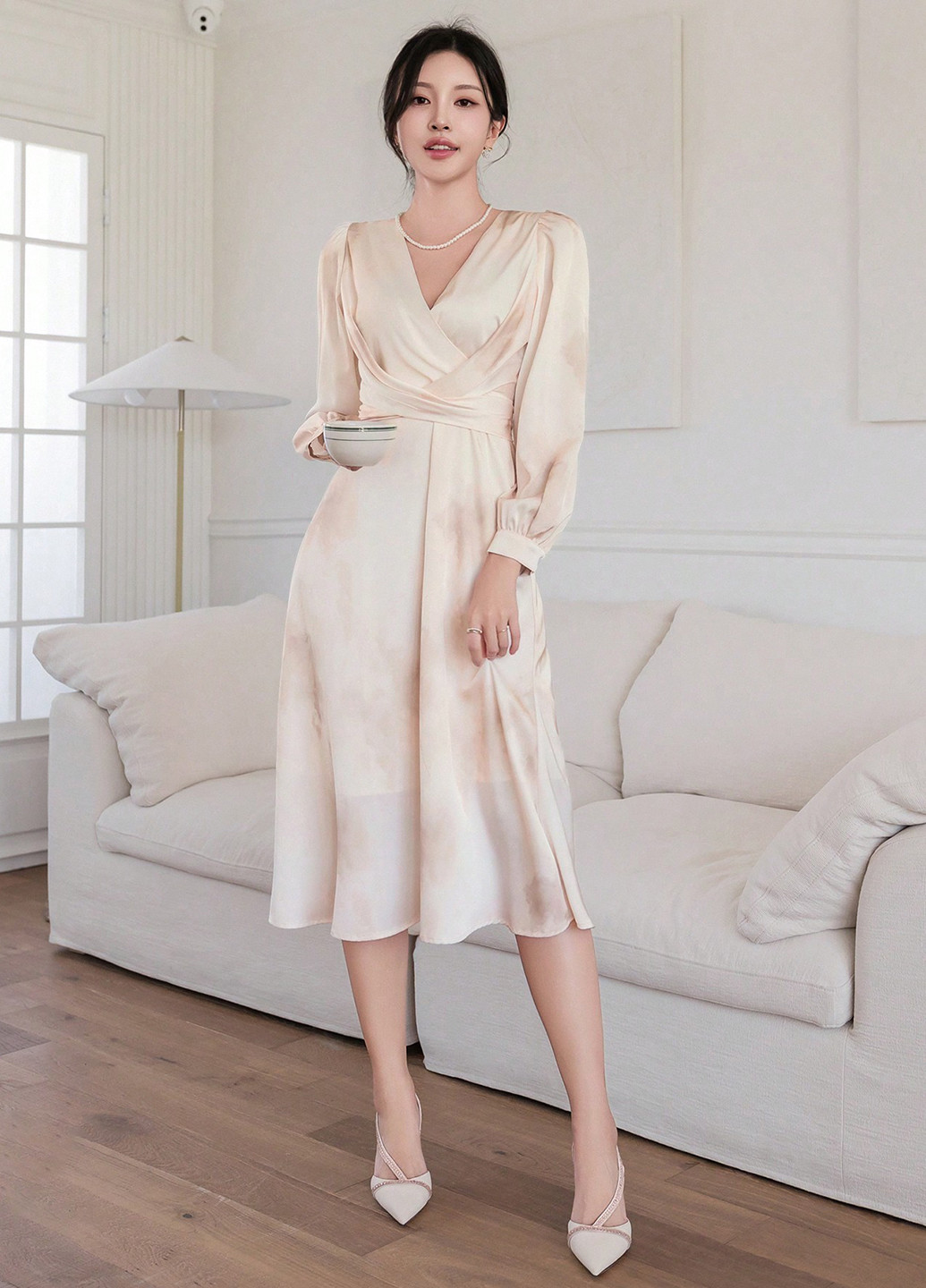 Кремова ділова, коктейльна сукня кльош SHEIN тай-дай