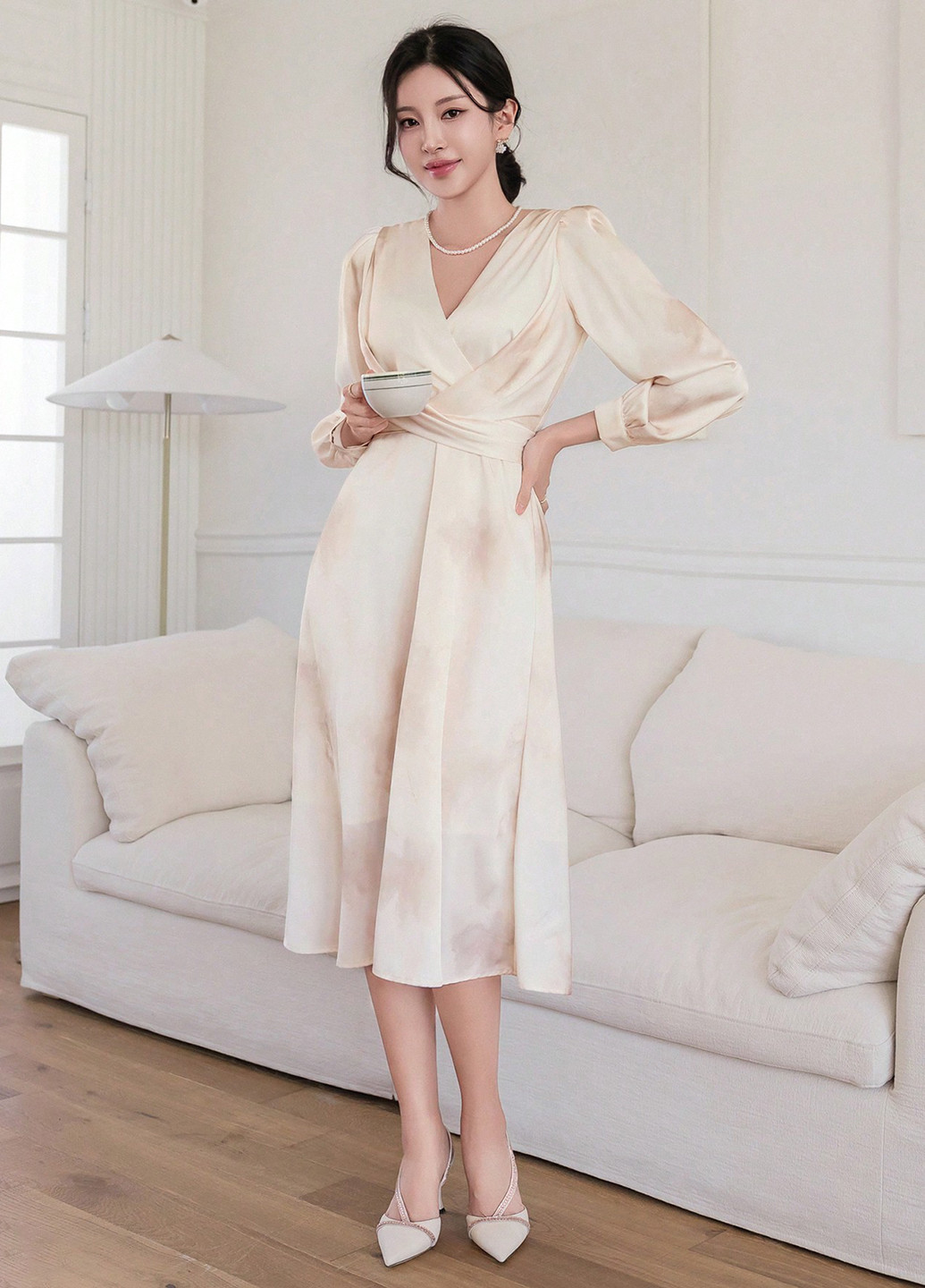 Кремова ділова, коктейльна сукня кльош SHEIN тай-дай