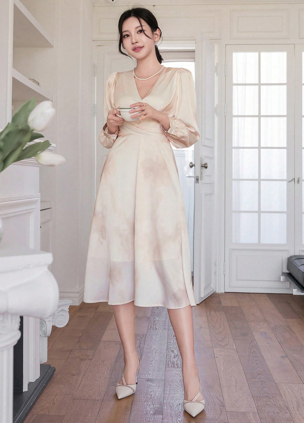 Кремова ділова, коктейльна сукня кльош SHEIN тай-дай