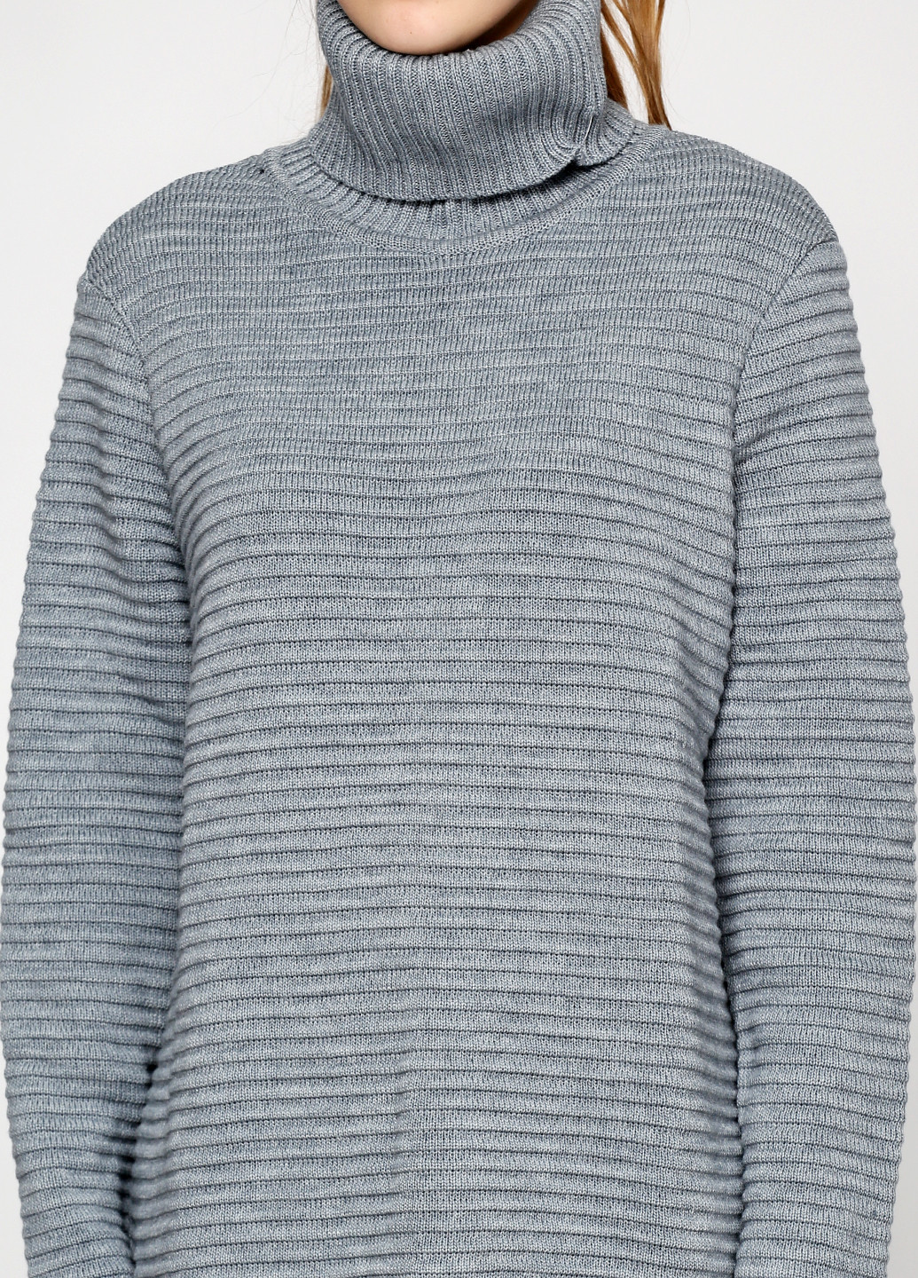 Серое кэжуал платье с длинным рукавом Simple Wear однотонное