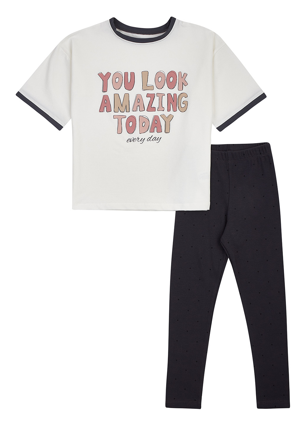 Молочний літній костюм (футболка, легінси) Flamingo