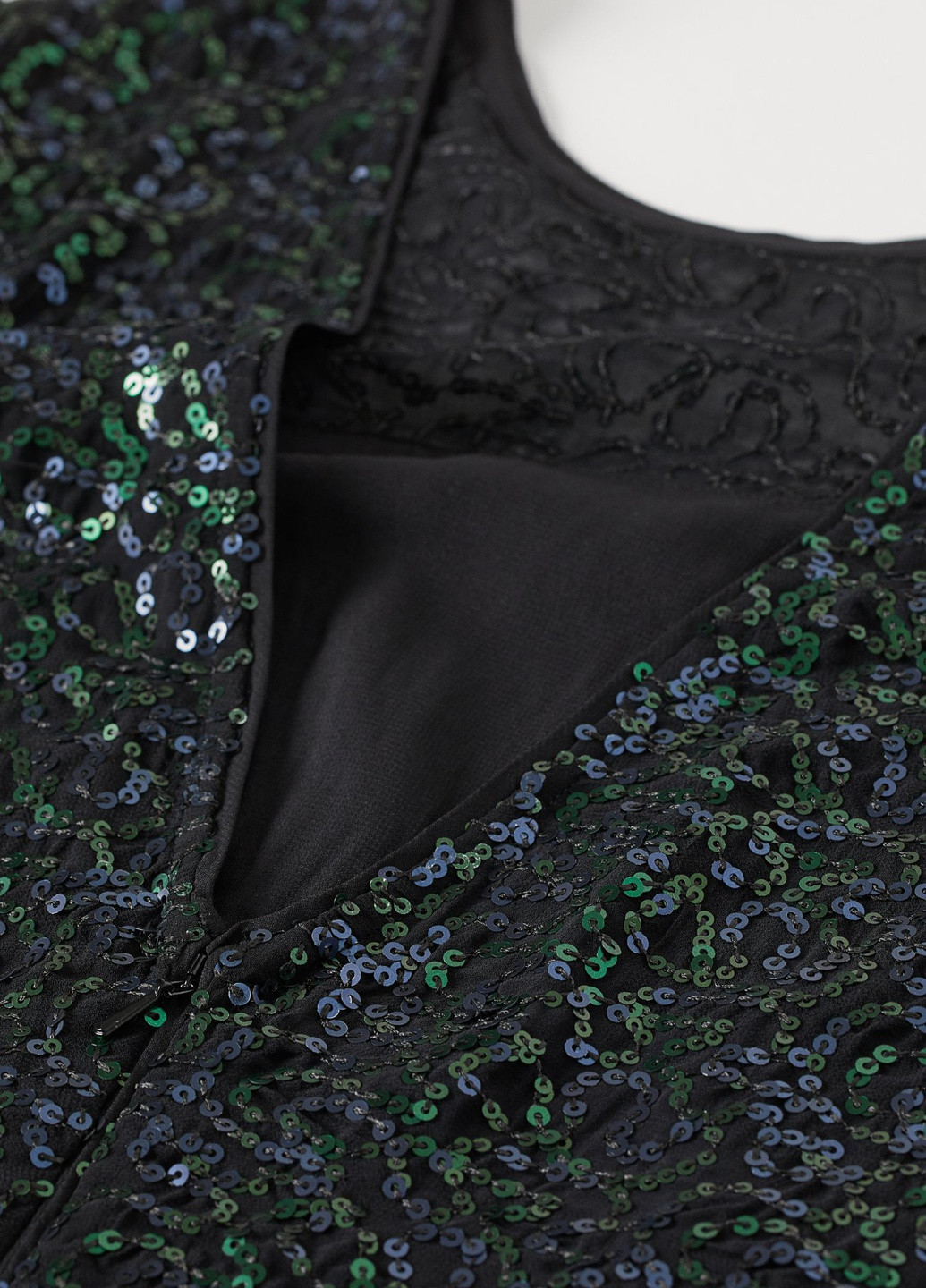 Темно-зеленое вечернее платье с пайетками H&M однотонное