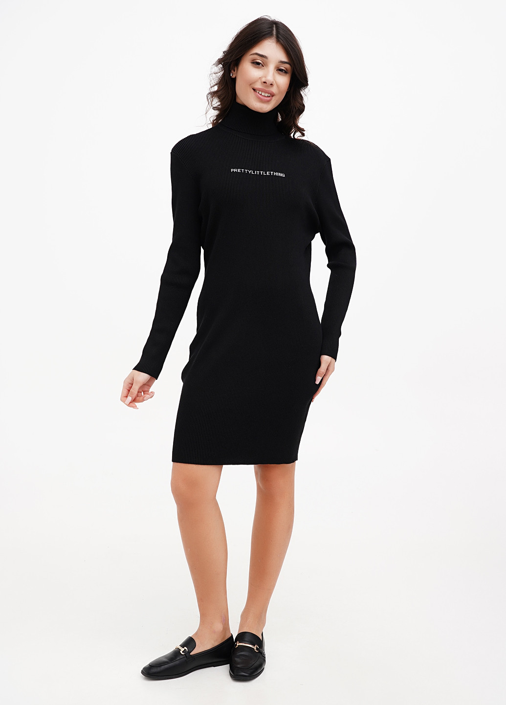 Черное кэжуал платье платье-водолазка PrettyLittleThing с логотипом