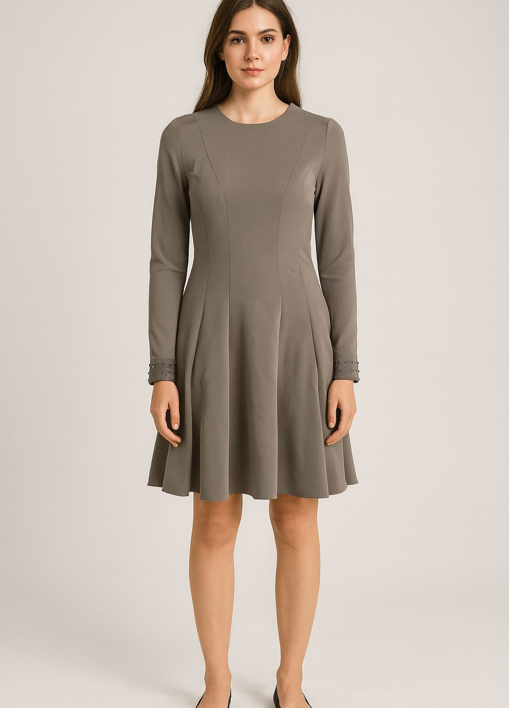 Сіро-бежева кежуал сукня кльош Sassofono однотонна