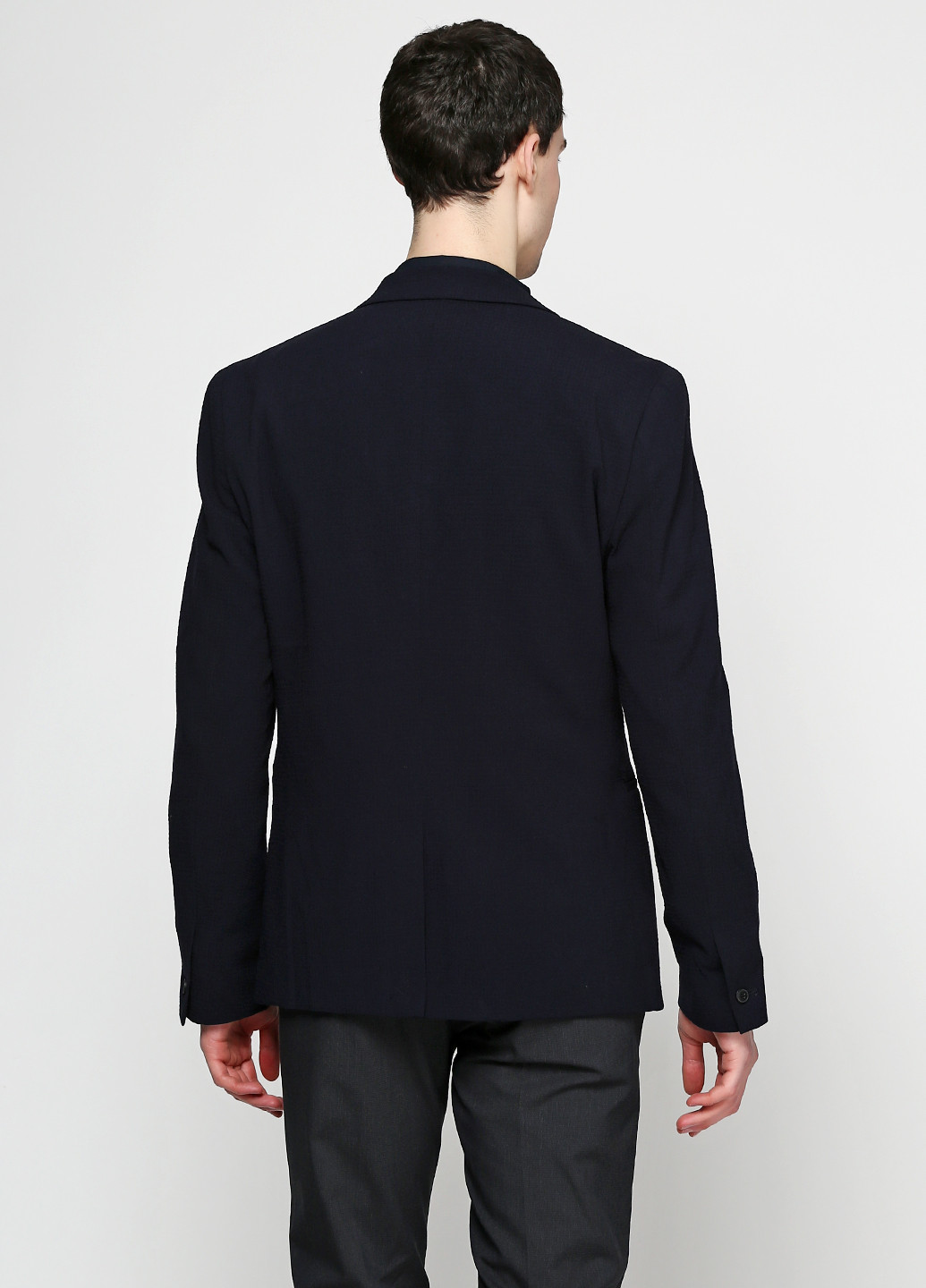 Пиджак H&M однотонный тёмно-синий деловой полиэстер