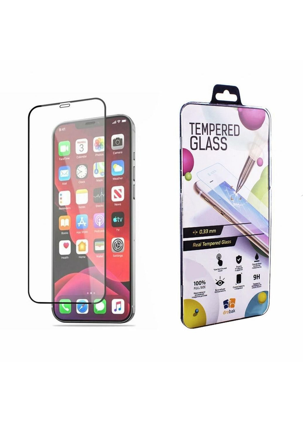 Стекло защитное Apple iPhone 12 (Black) (222292) (222292) Drobak (249608591)