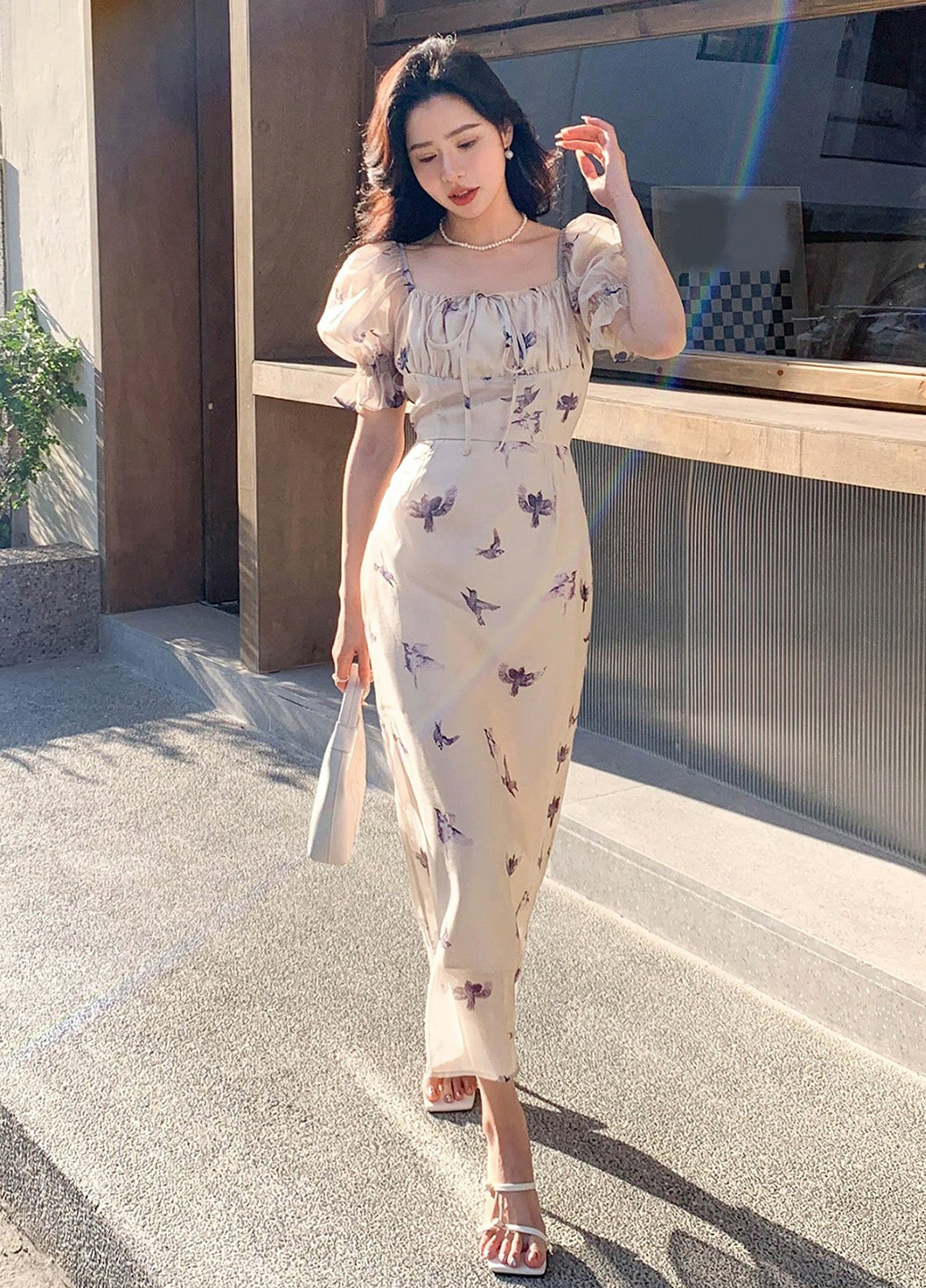 Світло-бежева кежуал сукня а-силует SHEIN з квітковим принтом