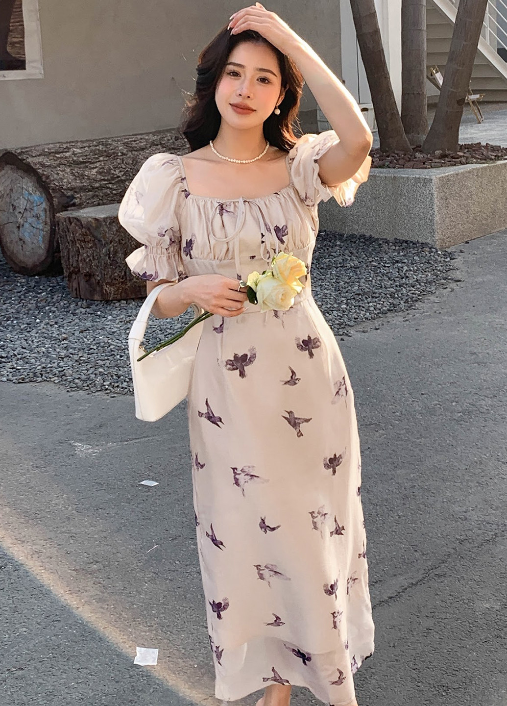 Світло-бежева кежуал сукня а-силует SHEIN з квітковим принтом