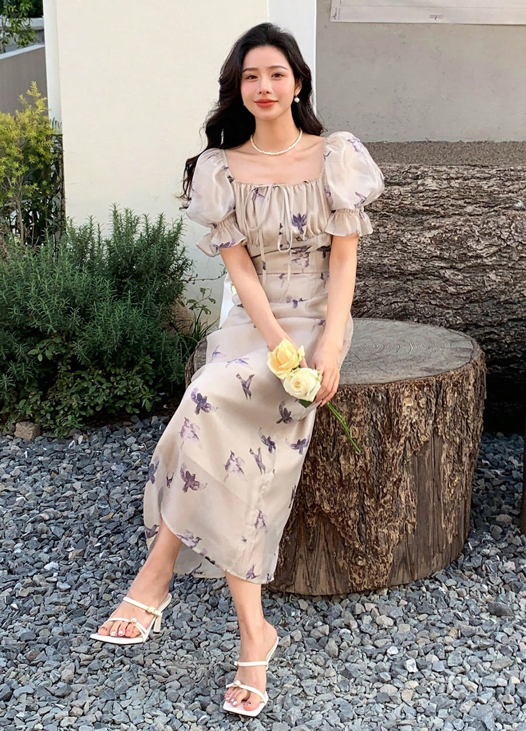 Світло-бежева кежуал сукня а-силует SHEIN з квітковим принтом