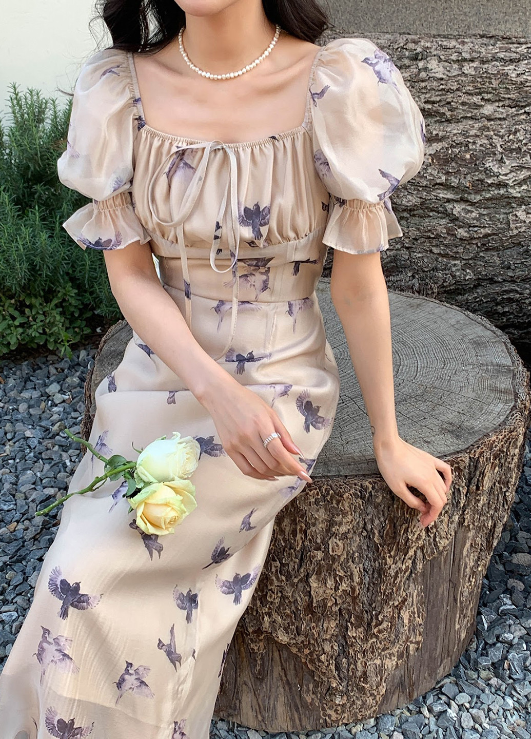 Світло-бежева кежуал сукня а-силует SHEIN з квітковим принтом