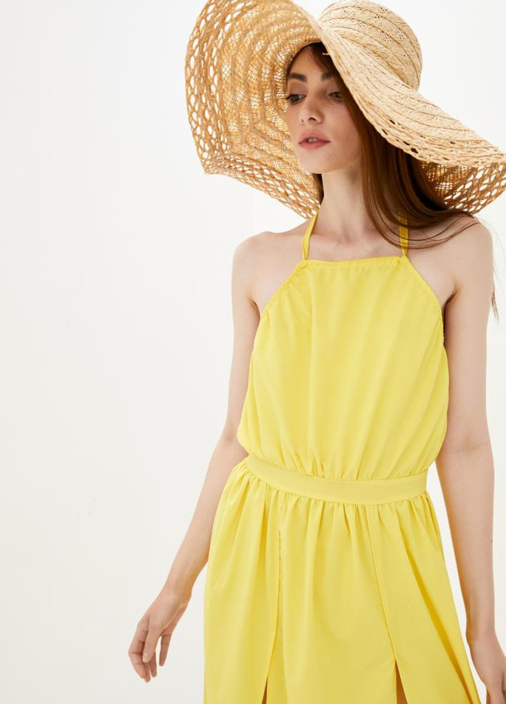 Желтое кэжуал женское летнее платье с разрезами подіум belle Podium однотонное