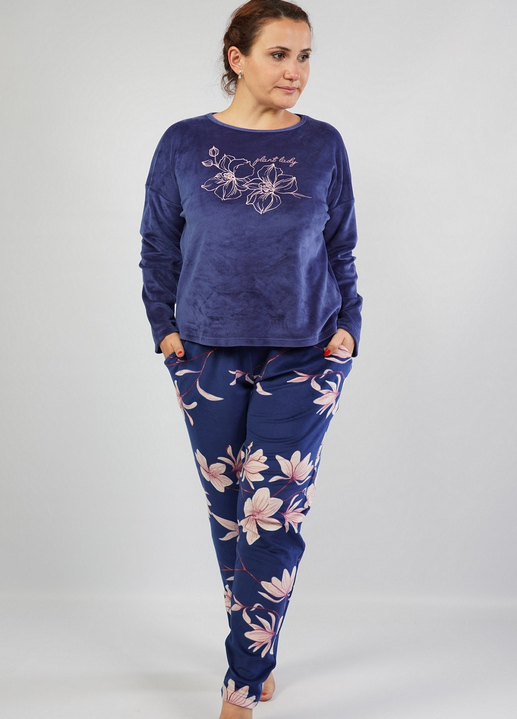 Синяя всесезон комплект велюровый (лонгслив, брюки) лонгслив + брюки Vienetta