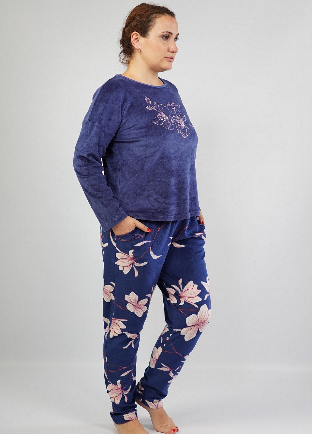 Синяя всесезон комплект велюровый (лонгслив, брюки) лонгслив + брюки Vienetta