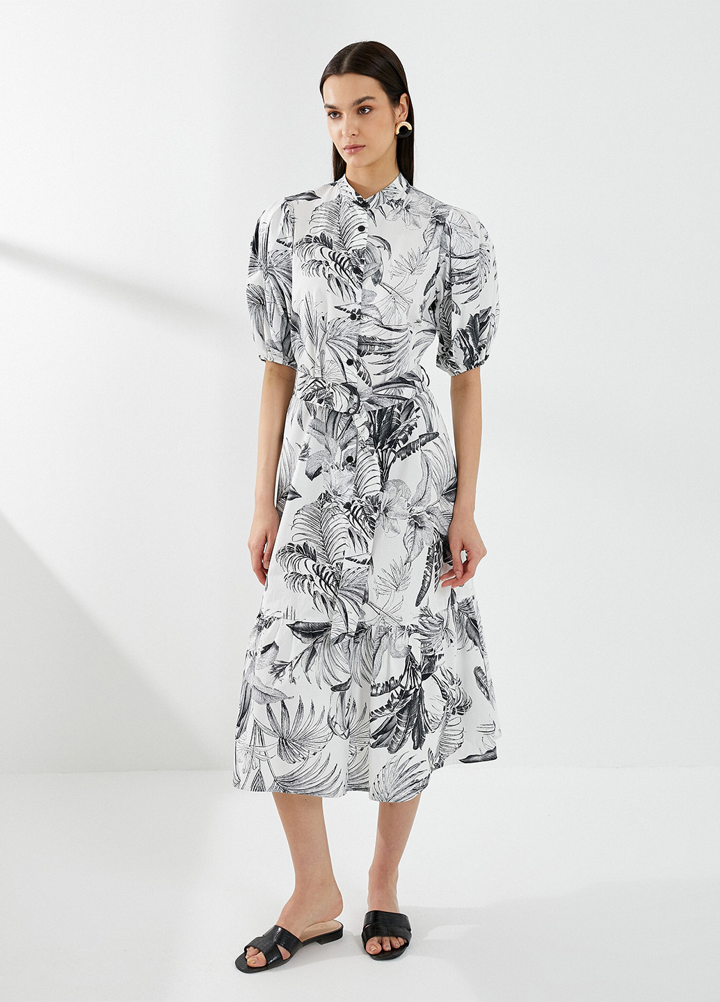 Черно-белое кэжуал платье клеш KOTON с рисунком