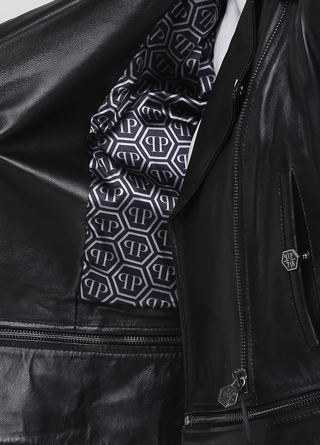 Черная демисезонная куртка-трансформер кожаная Philipp Plein