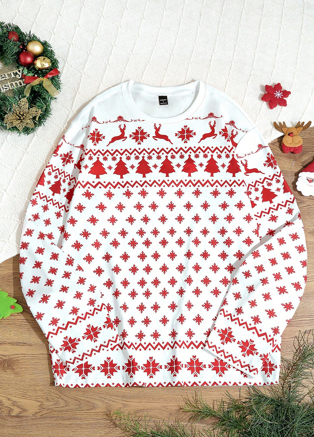 Белый демисезонный кэжуал лонгслив SHEIN новогодний