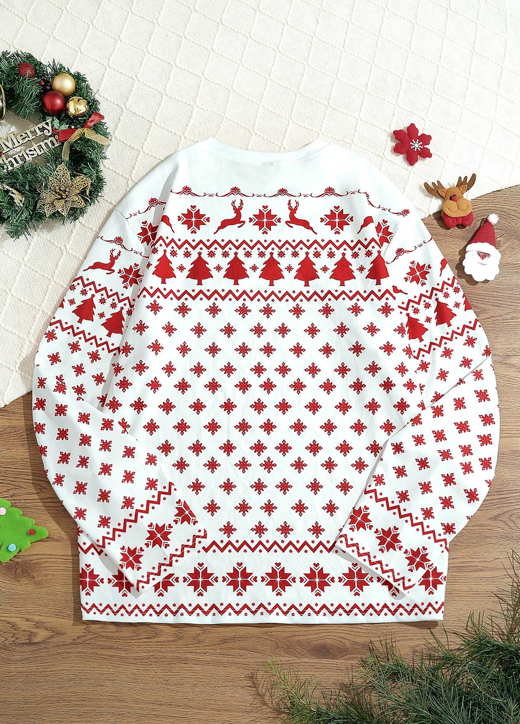 Белый демисезонный кэжуал лонгслив SHEIN новогодний