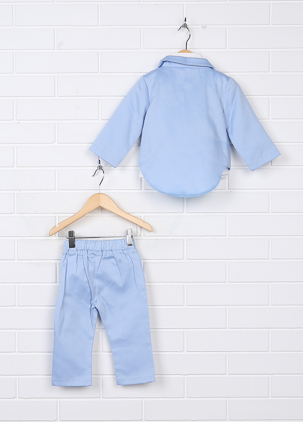 Блакитний демісезонний костюм (фрак, сорочка, штани) з довгим рукавом Pugi Baby