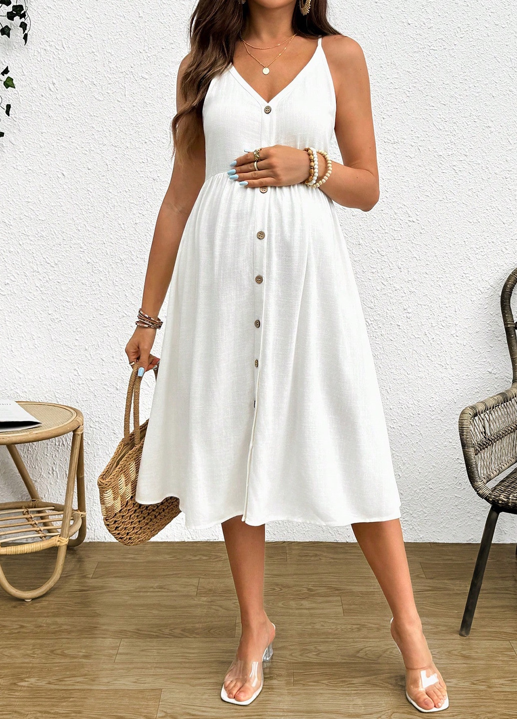 Белое праздничный, кэжуал платье а-силуэт SHEIN однотонное