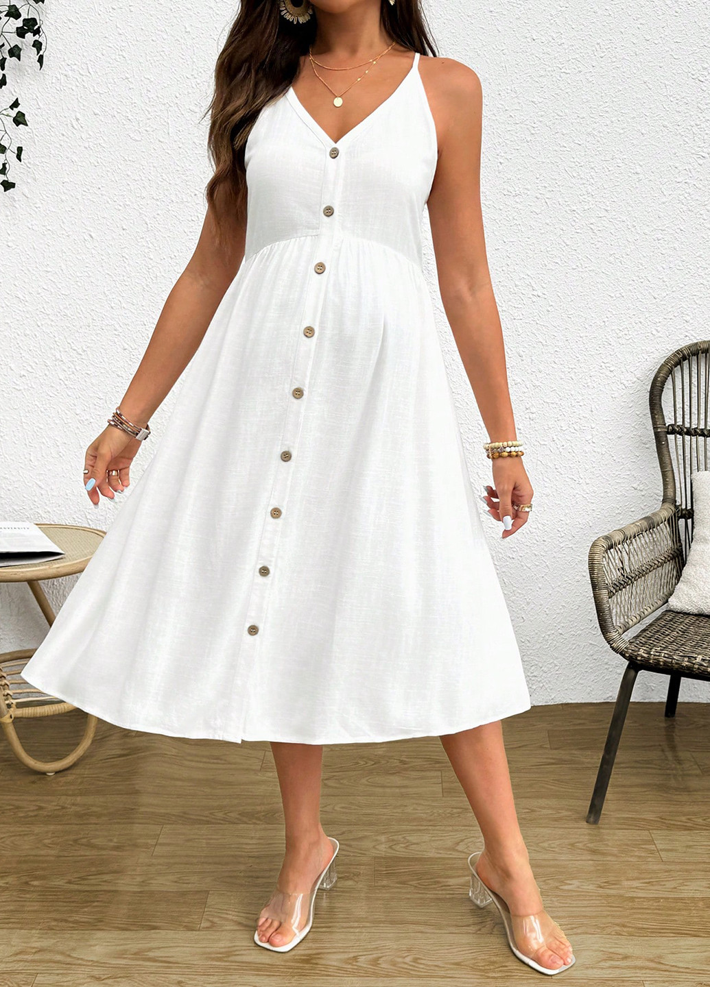 Белое праздничный, кэжуал платье а-силуэт SHEIN однотонное