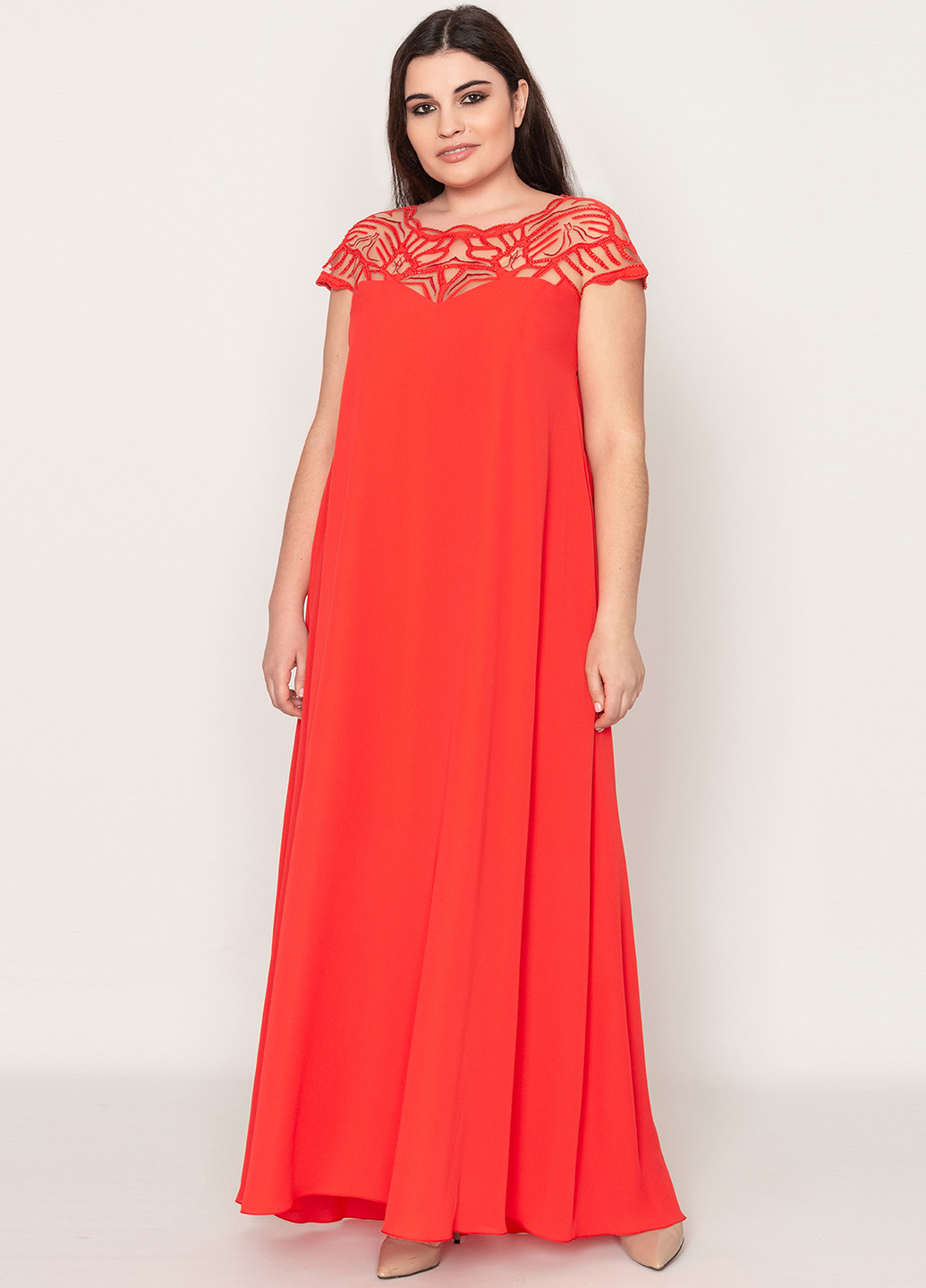 Червона вечірня сукня а-силует Seam з абстрактним візерунком