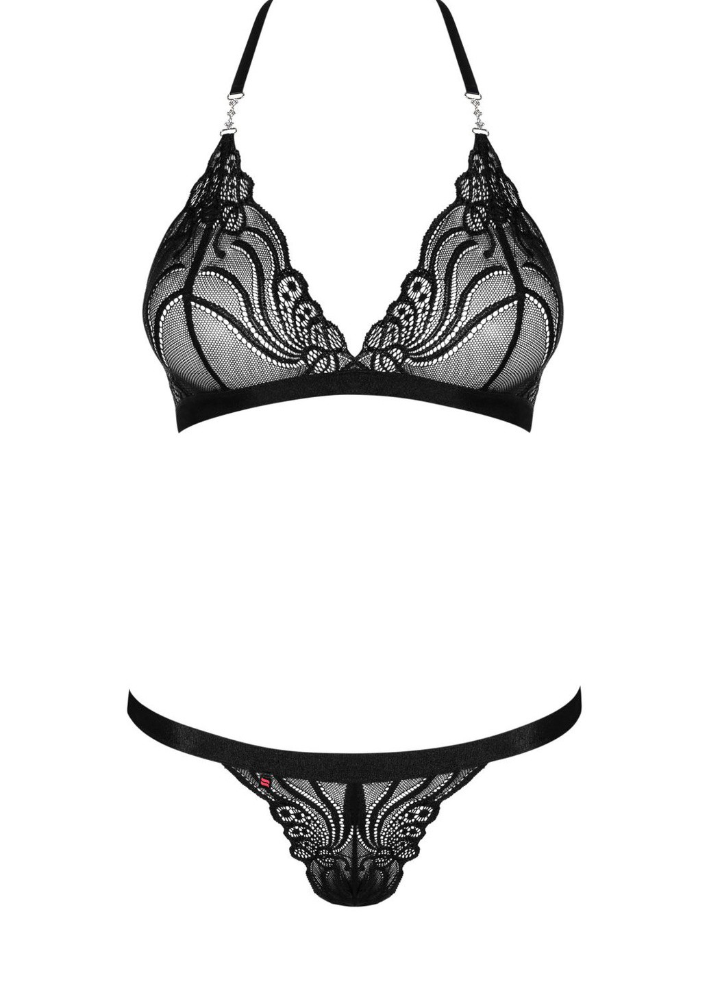 Чорний демісезонний комплект білизни (ліф, стрінги) Obsessive