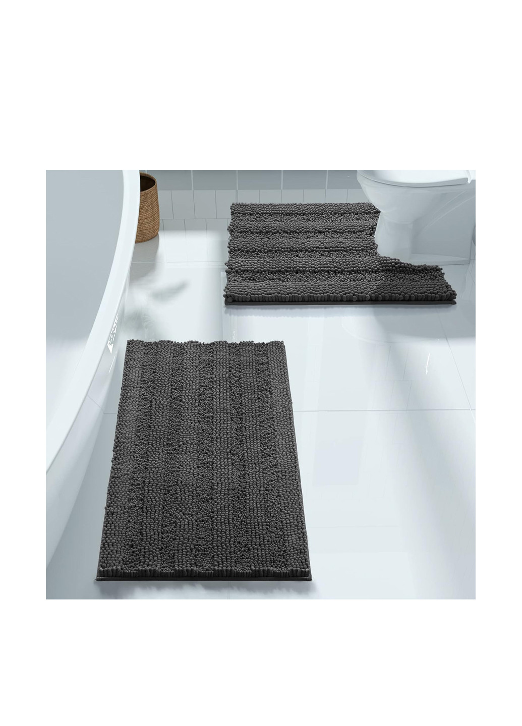 Набір 2 шт ультрам'яких шенілових килимків для ванної 50х80 см та 50х60 см з вирізом - Графіт Aquarius Шенілові (317202721)