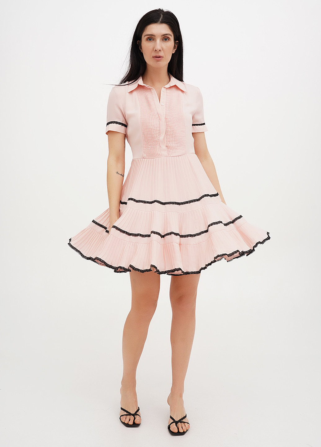 Пудрова кежуал сукня плісована, з спідницею-сонце Vicolo однотонна