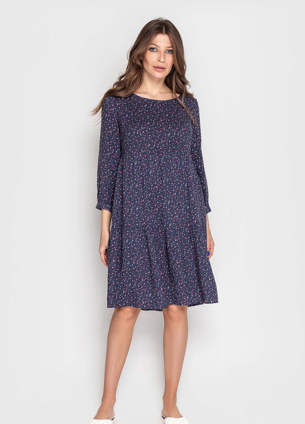 Сіра кежуал сукня кльош BeART з квітковим принтом