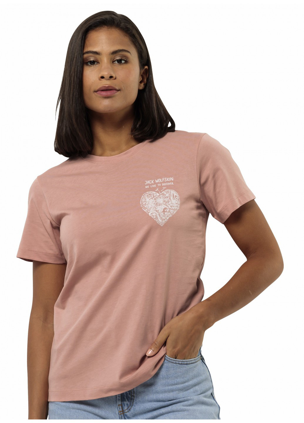 Розовая летняя футболка Jack Wolfskin DISCOVER HEART T W