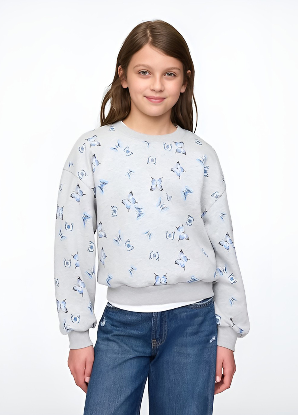 Gap свитшот бабочки серый кэжуал флис, хлопок