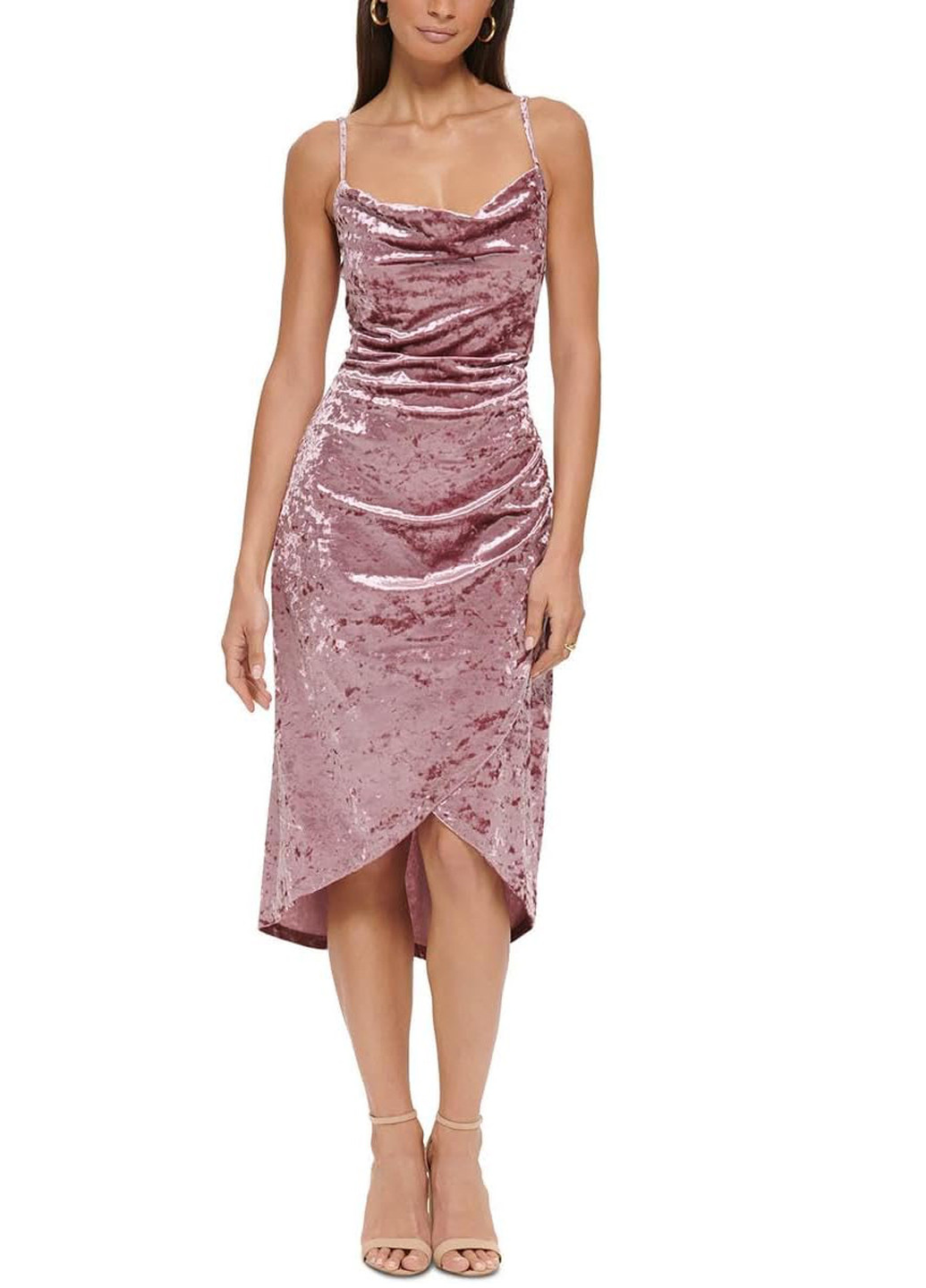 Розовое коктейльное платье Guess однотонное