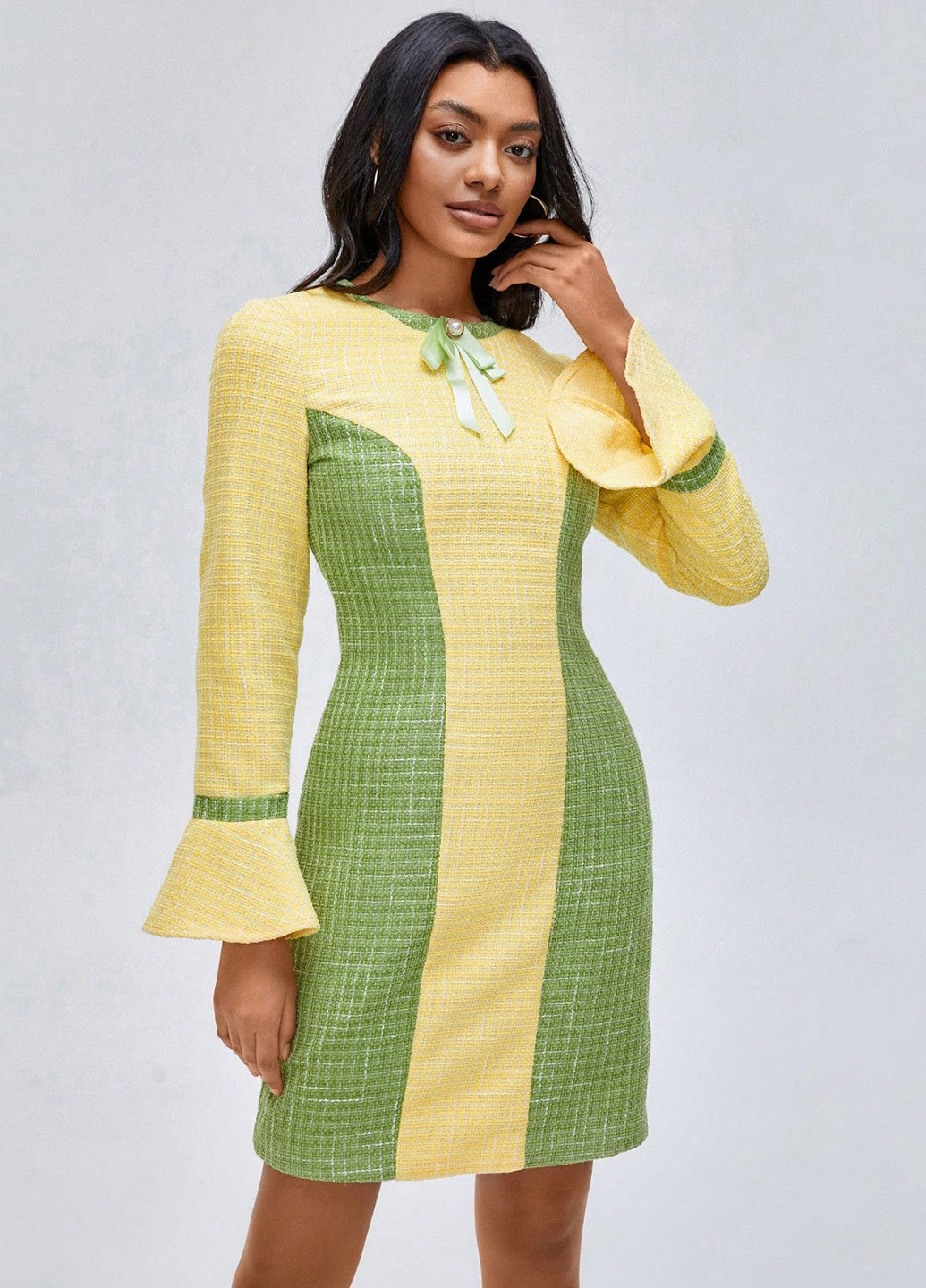 Желтое кэжуал платье футляр SHEIN колор блок