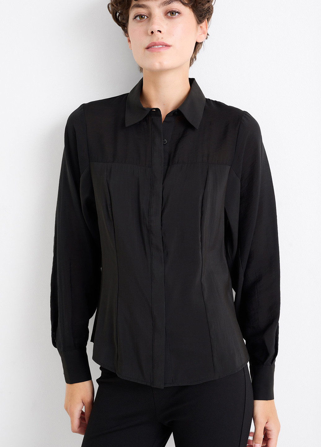 Черная кэжуал рубашка однотонная C&A