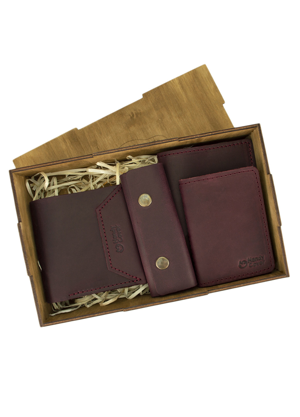 Женский подарочный набор №44 бордовый (кошелек, 2 обложки, ключница) в коробке HandyCover (206521416)