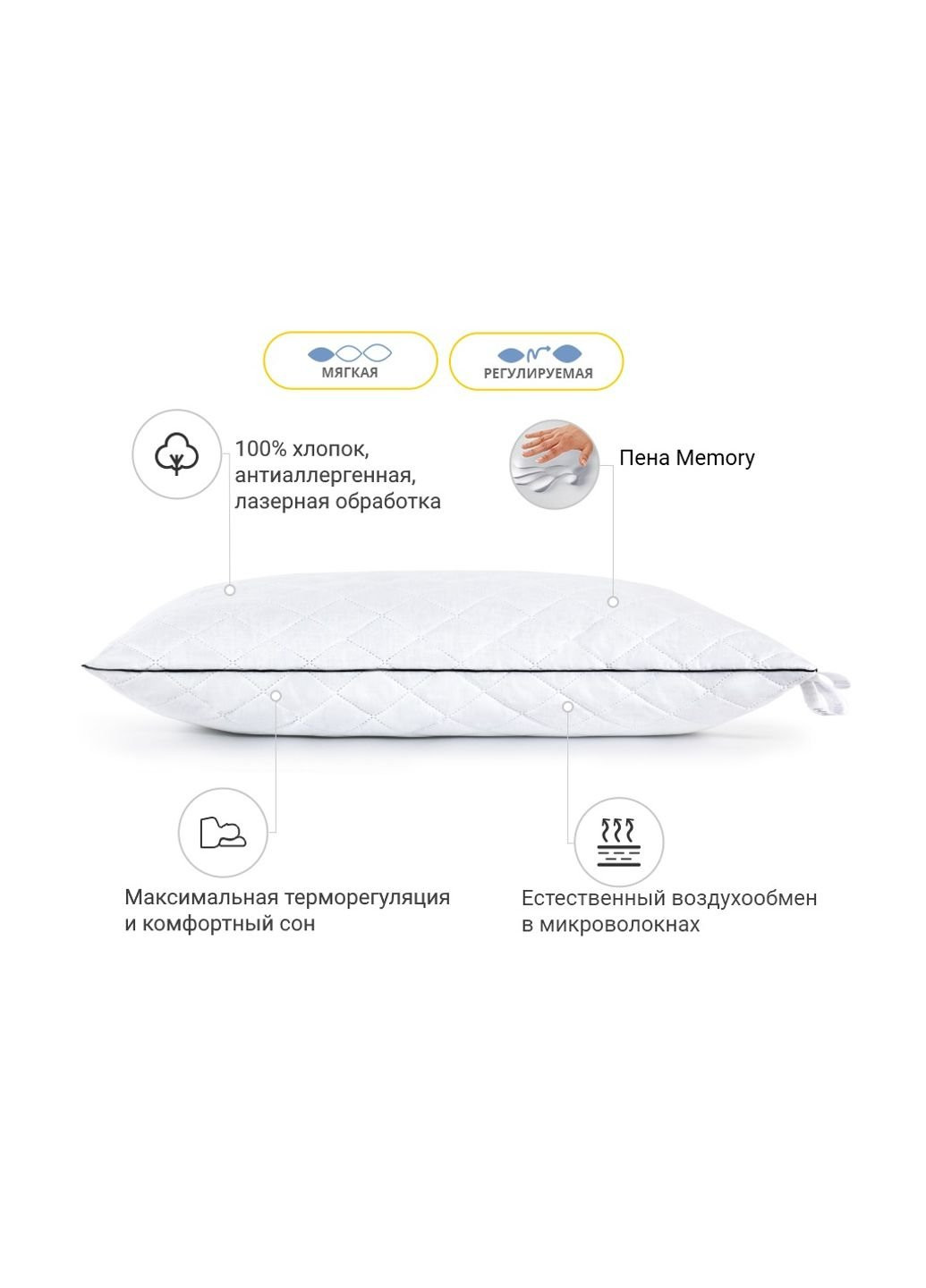 Подушка 1486 Royal Pearl memory effekt М'яка 70х70 см (2200001540347) Mirson (254053590)