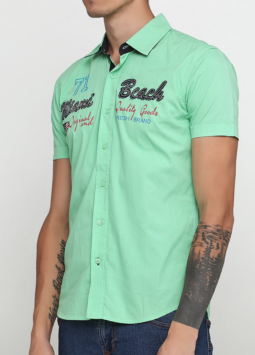 Салатовая кэжуал рубашка с надписями Fresh Brand