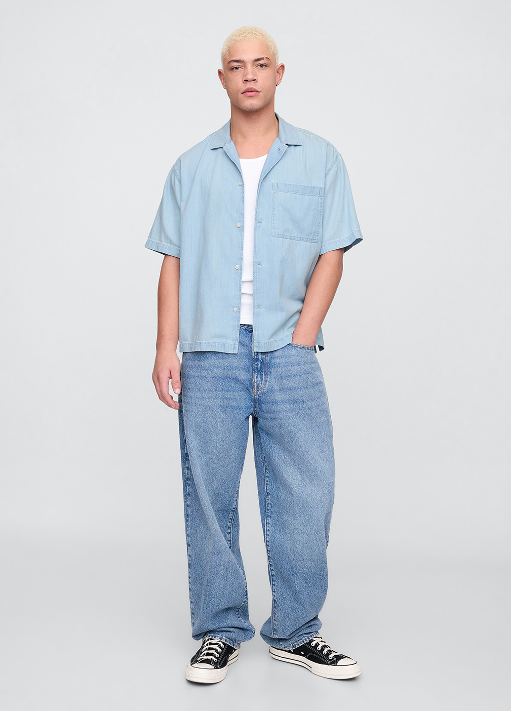 Голубой джинсовая рубашка однотонная Gap