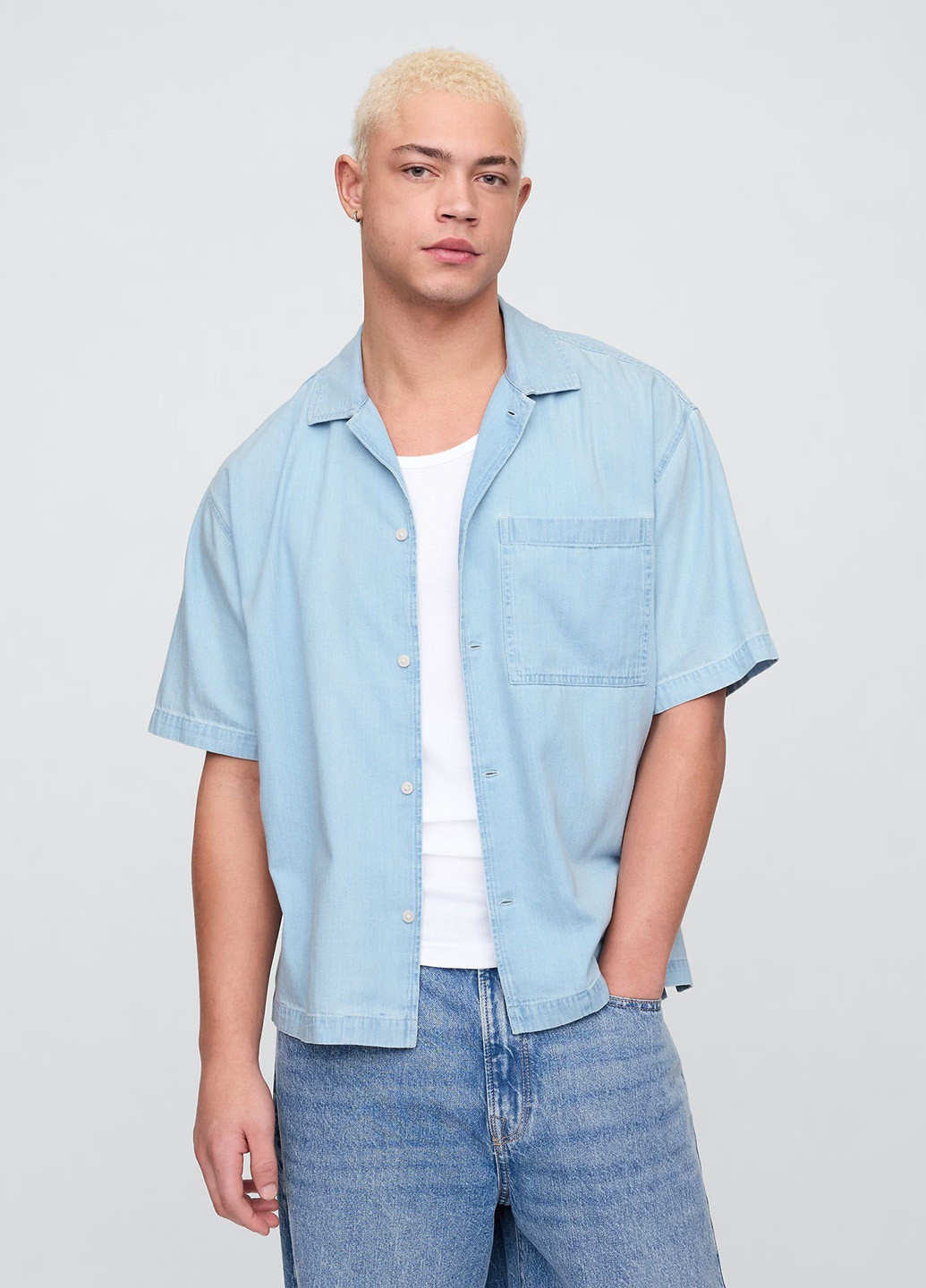 Голубой джинсовая рубашка однотонная Gap