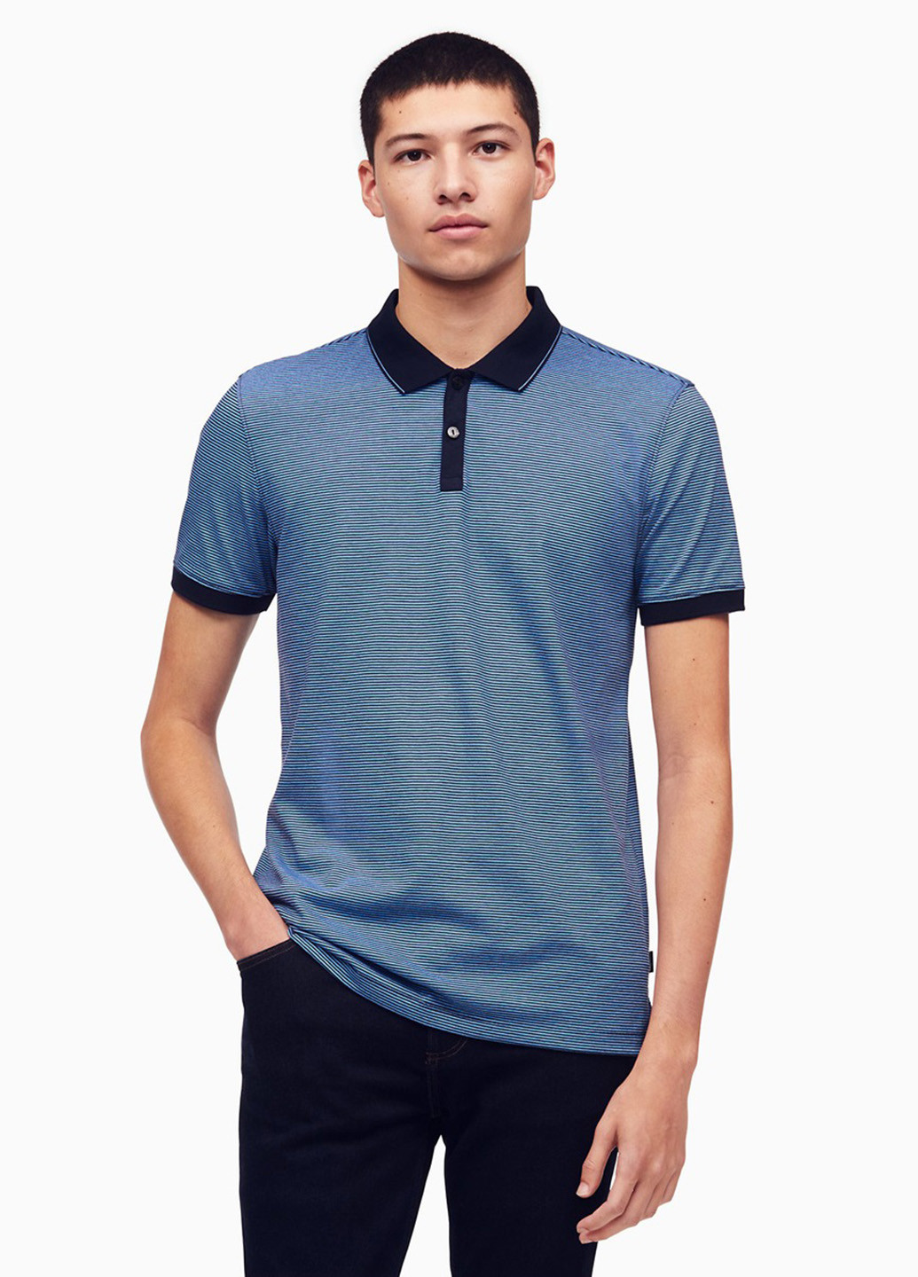 Темно-синяя футболка-поло для мужчин Calvin Klein в полоску