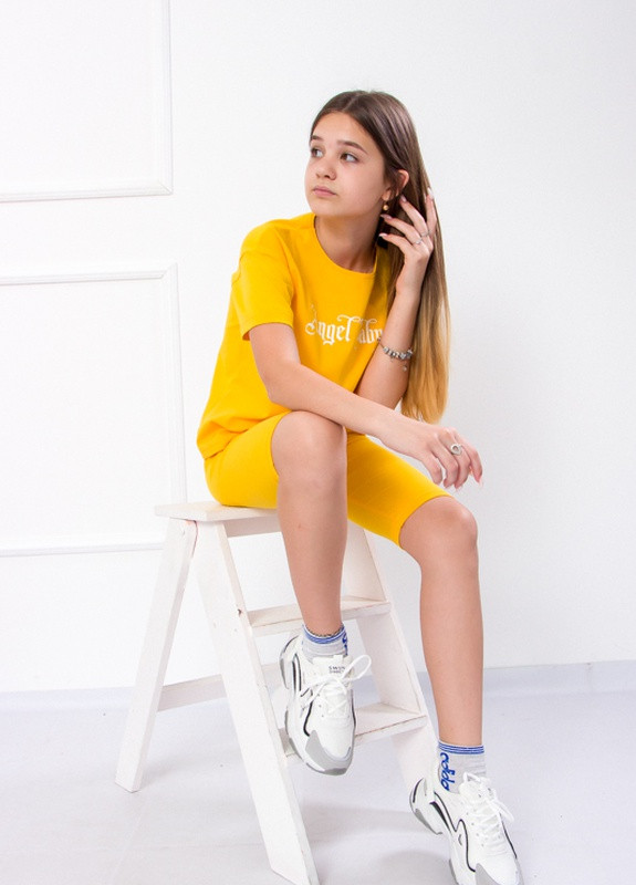 Жовтий комплект для дівчинки підлітковий (футболка+велосипедки) Носи своє 6337