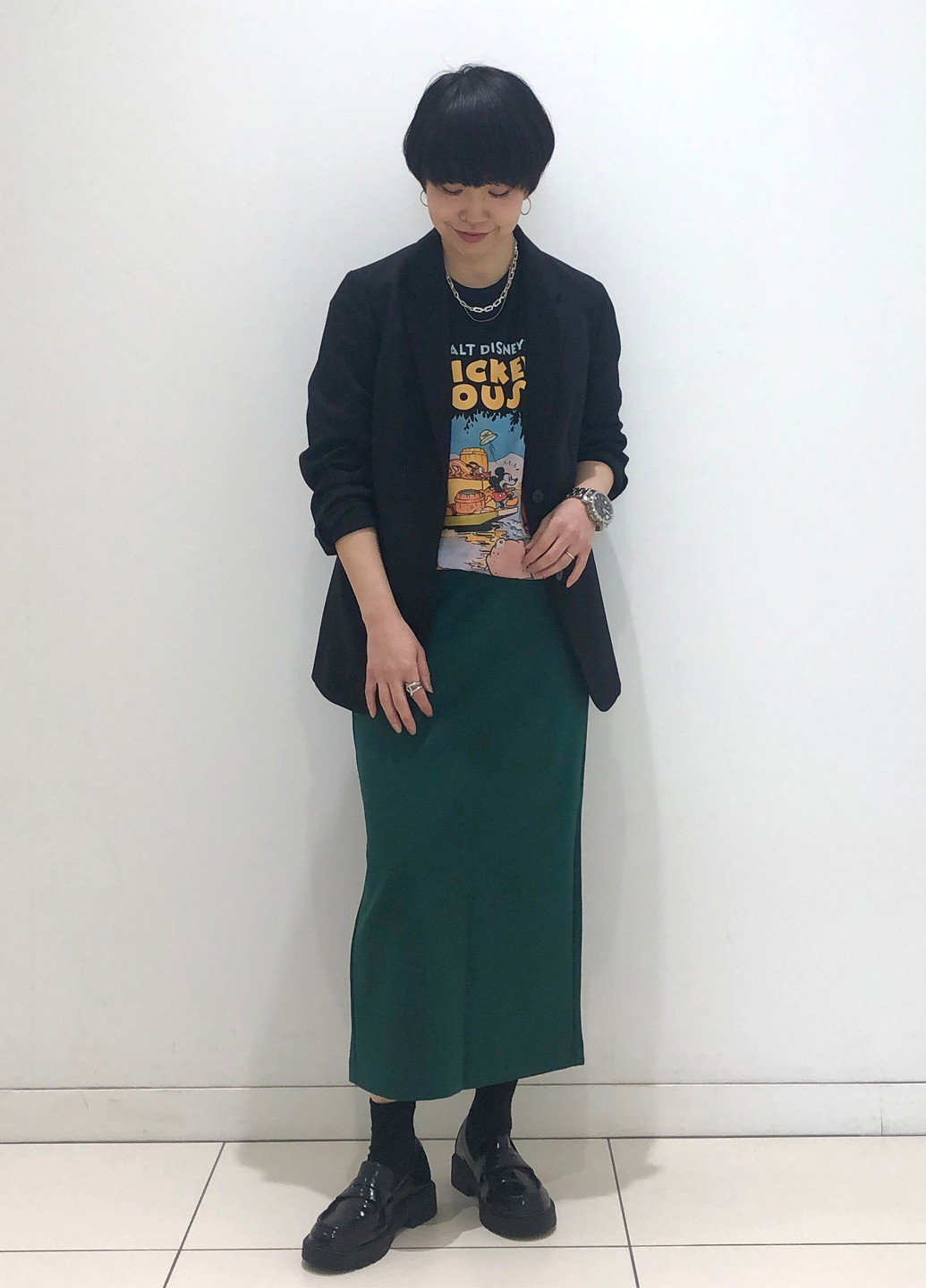 Зеленая кэжуал однотонная юбка Uniqlo а-силуэта (трапеция)