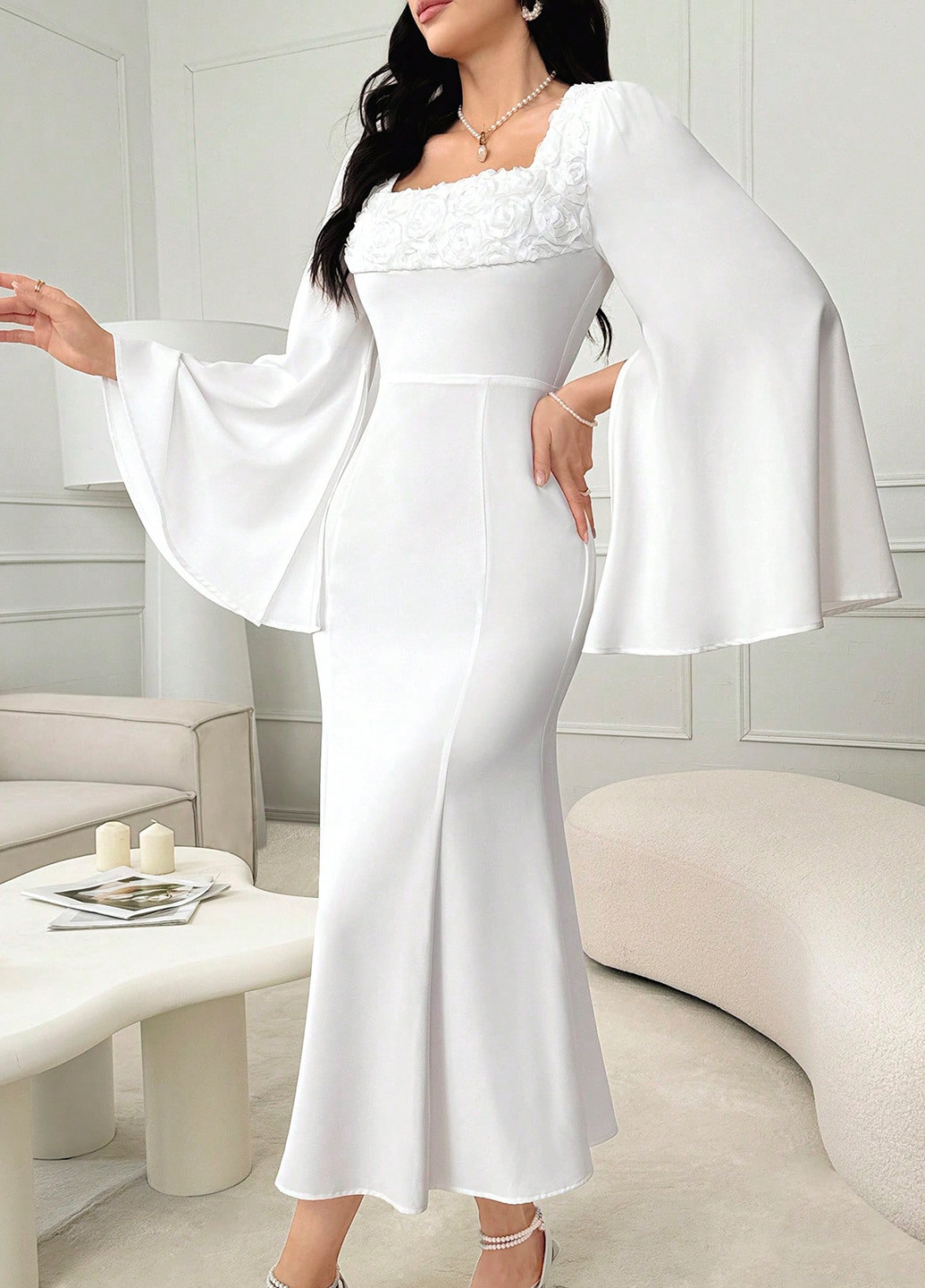 Білий святковий, вечірня сукня SHEIN однотонна